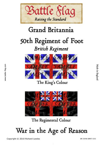 Battle Flag - Grand Britannia 50th Regiment of Foot (British Regiment)-(Seven Years war) - 28mm