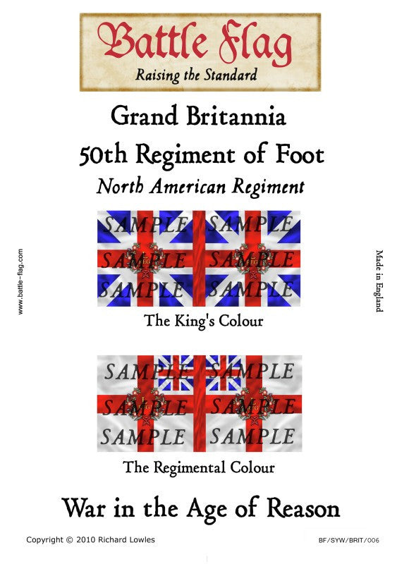 Battle Flag - Grand Britannia 50th Regiment of Foot (American Regiment)-(Seven Years war) - 28mm