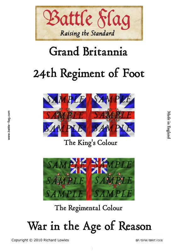 Battle Flag - Grand Britannia 24th Regiment of Foot (Seven Years war) - 28mm