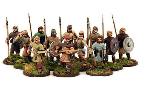 Anglo-Saxon Geburs - Spears & Shield (levy) - 28mm - SAGA - SX04 - @