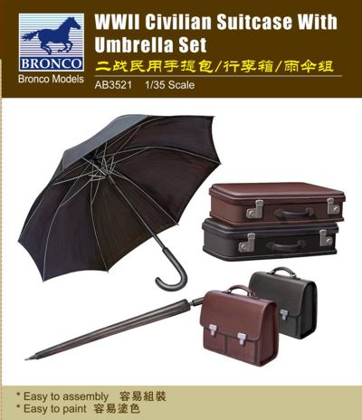 Bronco Models - 3521 - WWII Civilian Suitcase with Umbrella Set - 1:35