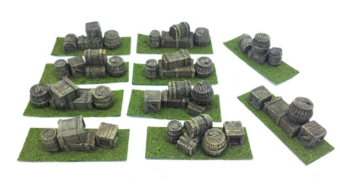 Mixed Barrels x10 bases (painted) 28mm - Scenery Wargame - @