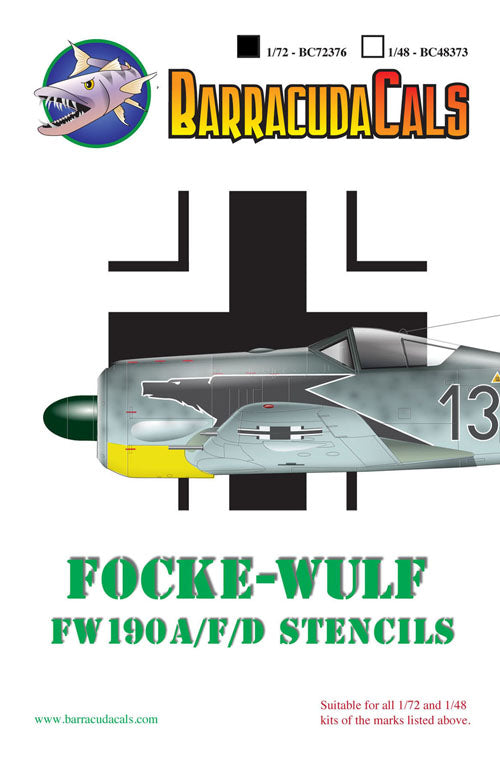 Barracuda BC72376 - Focke-Wulf Fw-190A, Fw-190F, Fw-190D Airframe stencils - 1:72