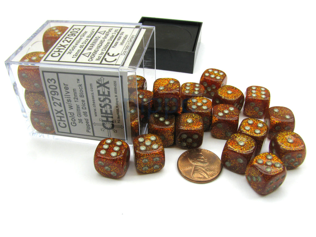 Glitter Polyhedral gold/silver - 12mm - Chessex - 27903 - @