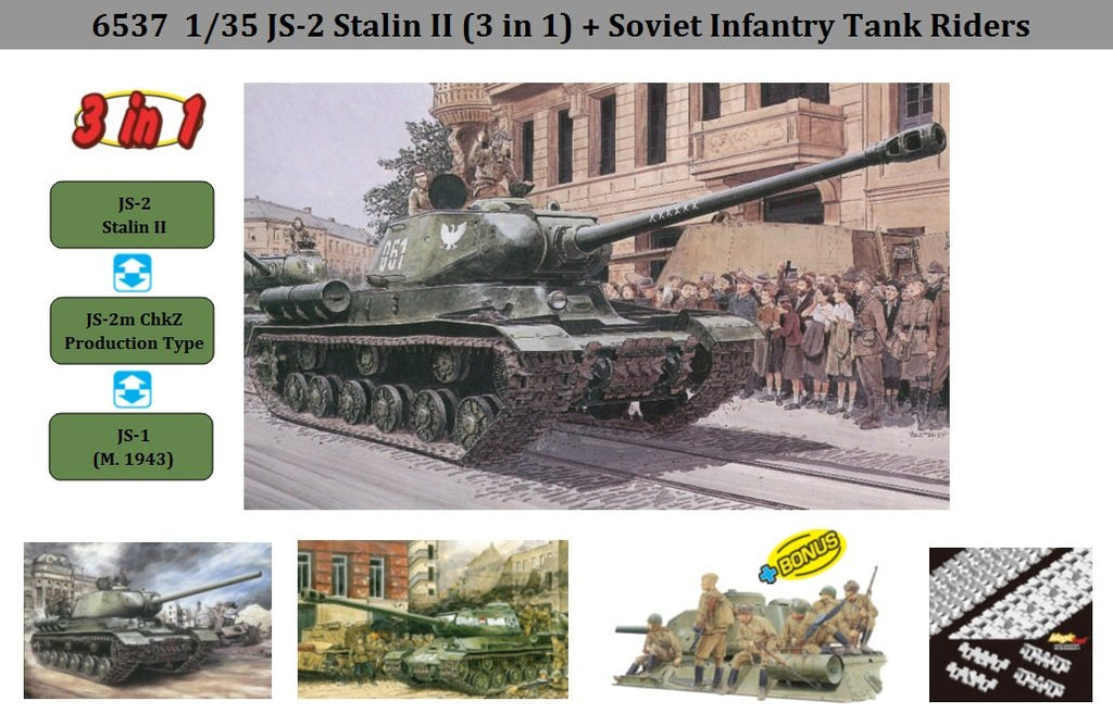Dragon - 6537 - Soviet JS-2 Stalin (3 in 1) + Soviet Infantry Tank Riders - 1:35