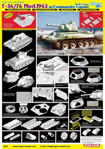 Dragon - 6621 - Soviet T-34/76 Model 1943 With Commander Cupola - 1:35