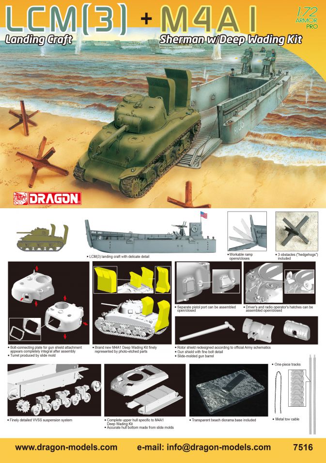 Dragon - 7516 - LCM(3) + M4A1 Sherman with deep wading kit  - 1:72