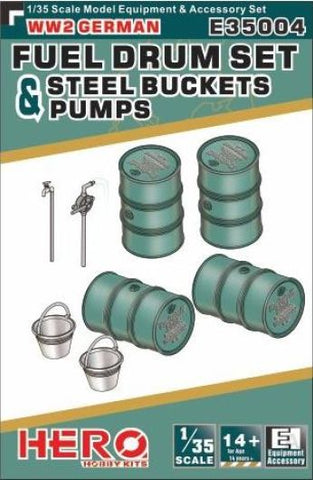 Hero Hobby Kits E35004 - German Fuel Drum Set, Pump, Pipes and Steels Buckets - 1:35