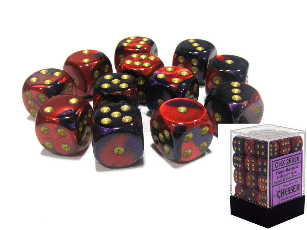 Purple-Red w/gold Dice Block (12mm) - Chessex - 27826 - @