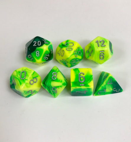 Chessex - 26454 - Gemini - Polyhedral green-yellow w/silver