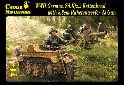 WWII German Sd.Kfz.2 Kettenkrad + 8.8cm R.tenwerfer - 1:72 - Caesar Miniatures - H096