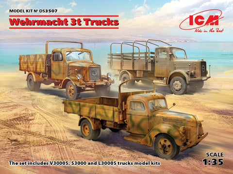 ICM DS3507 - Wehrmacht 3t Trucks (V3000S, KHD S3000, L3000S) Diorama Set - 1:35