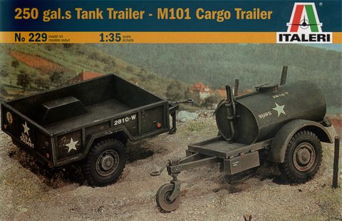 Italeri - 0229 - U.S. 250 Gallon Tank Trailer & M101 Cargo Trailer - 1:35