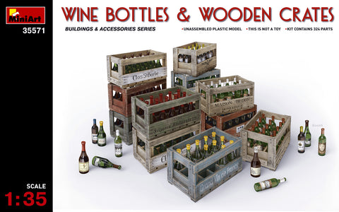 Wine, Beer, Milk Bottles & Wooden Boxes - 1:35 - Mini Art - 35571