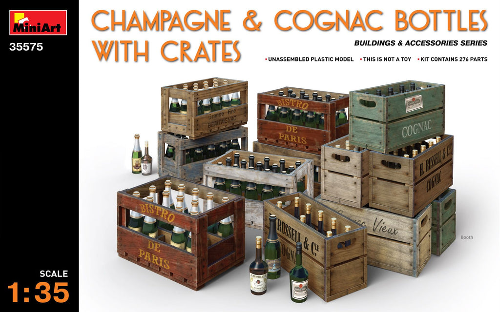 Champagne & Cognac Bottles with Crates - 1:35 - Mini Art - 35575