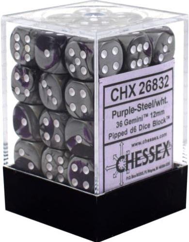 Purple-Steel w/white - Dice block (12mm) - Chessex - 26832