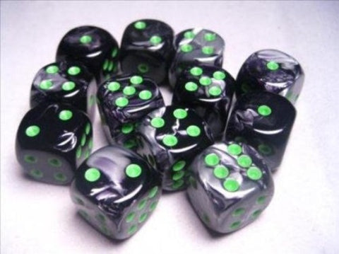 Chessex - 26645 - Black-Grey w/green - Dice Block (16mm)