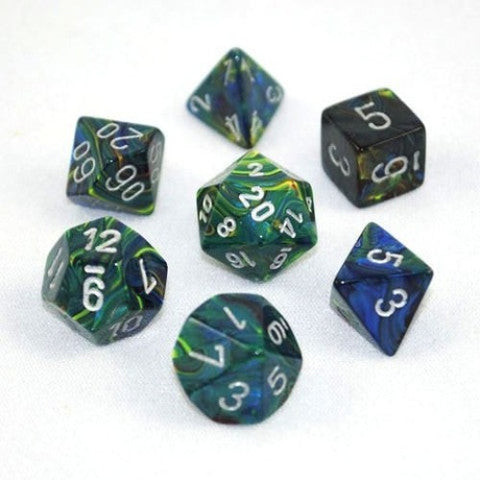 Chessex - 27445 - Festive Green w/silver  - Polyhedral 7 die set (16mm)