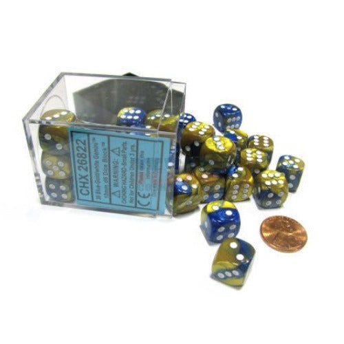 Blue-Gold w/white - Dice block (12mm) - Chessex - 26822 - @
