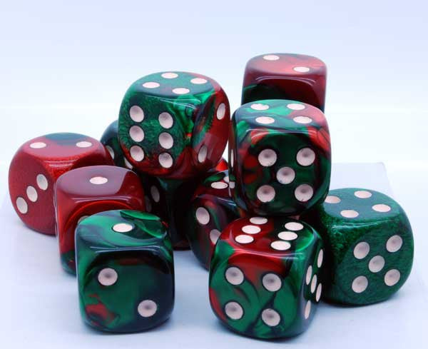 Green-Red w/white - Dice block (12mm) - Chessex - 26831