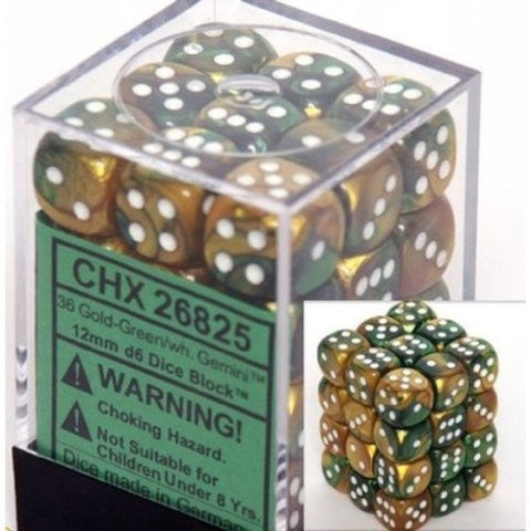 Gold-Green w/white - Dice block (12mm) - Chessex - 26825