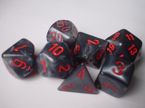 Chessex - 27478 - Velvet Black w/red - Polyhedral 7 die set (16mm)