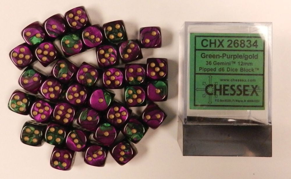 Green-Purple w/gold - Dice block (12mm) - Chessex - 26834 - @