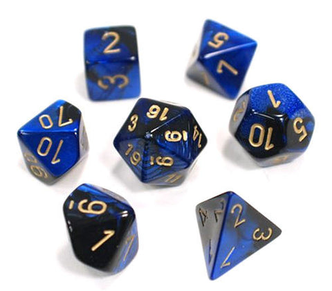 Chessex - 26435 - Black Blue w/gold - Polyhedral 7 die set (16mm)