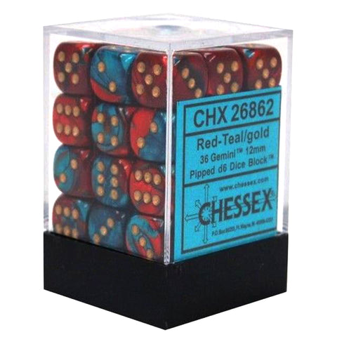 Gemini Polyhedral Red teal/gold - 12mm - Chessex - 26862 - @