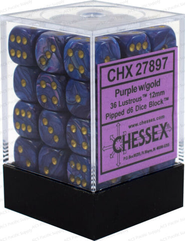 Chessex - 27897 - Lustrous Purple w/gold - dice block (12mm)