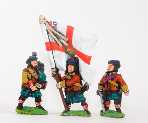 Essex - Command: Scots Officer, Standard Bearer & Piper - 15mm