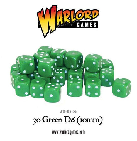 30 Green D6 (10mm) - Warlord games - Bolt action - WG-D6-35